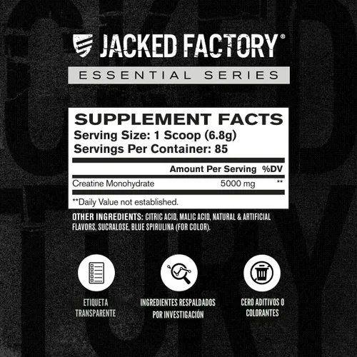 Vista 5 de Jacked Factory Monohidrato de creatina en polvo de 15 oz – Suplemento diario de creatina de 0.18 oz para hombres y mujeres, apto para veganos