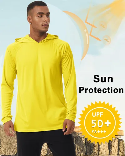 Vista 3 de BIYLACLESEN Camiseta de manga larga con protección solar UPF 50+ para hombre, para correr, con capucha