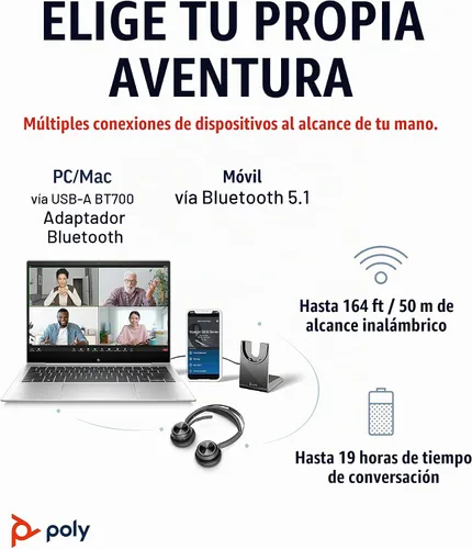 Vista 6 de [Usado] Poly Voyager Focus 2 UC - Auriculares inalámbricos ANC con micrófono y soporte de carga, se conecta a través de Bluetooth a PC/Mac/Móvil