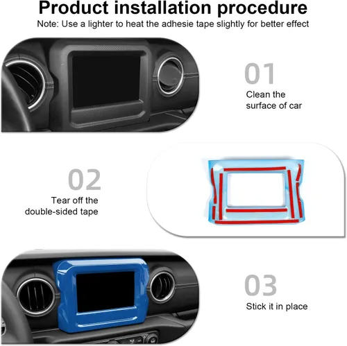 Vista 5 de CheroCar Marco de panel de pantalla GPS de navegación, accesorios interiores compatibles con Jeep Wrangler JL JLU y Gladiator JT 2018-2022, azul..