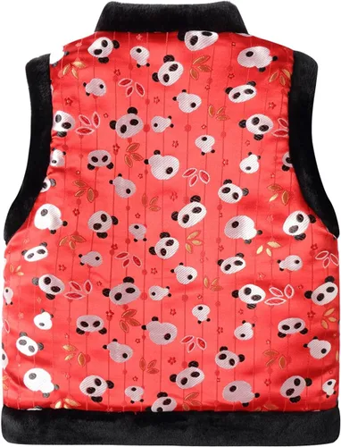 Vista 3 de Mud Kingdom Chaleco unisex para niños, forro polar, año nuevo chino, abotonado, vintage