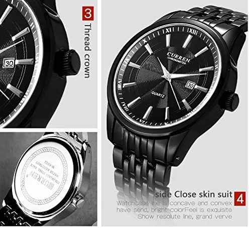 Vista 6 de CURREN Relojes para hombre, de acero inoxidable, analógico, de cuarzo, a la moda, para hombre