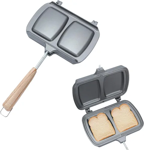 Vista 8 de Sartén de doble cara para sándwiches y parrilla, antiadherente, sartén abatible para panqueques de desayuno, mango extraíble (estilo 2)