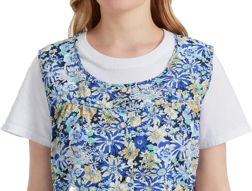 Vista 6 de Nanxson Delantal de mujer con bolsillos de parche, babero estampado de algodón, smock con botones para trabajo, cocina y chef CF3177 Azul