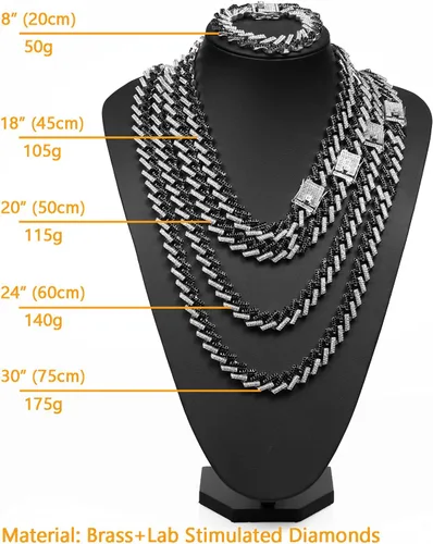 Vista 2 de Cadenas de oro para hombre, diamantes azules, negros, rojos, blancos, eslabones cubanos helados, 130.591 in de ancho, chapado en oro real de 18