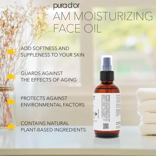 Vista 3 de PURA D'OR Aceite facial hidratante ORGANIC AM de 3.3 onzas – Cuidado de la piel hidratante Morning Glow – Hidratante ligero para una piel brillante