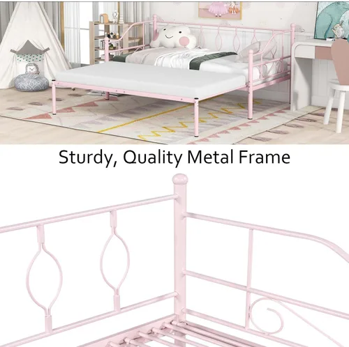 Vista 11 de Sofá cama individual con nido, marco de cámara de plataforma de metal moderno, sofá cama resistente para sala de estar, soporte de listones