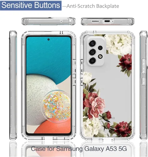 Vista 5 de Funda de teléfono para Galaxy A53 5G, Samsung A53 5G SM-A536U con protector de pantalla de vidrio templado, funda protectora de cuerpo completo