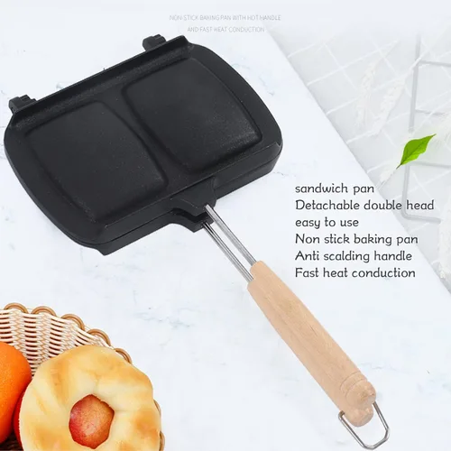 Vista 6 de Sartén negra de doble cara, sartén antiadherente con asas extraíbles, tostadora de sándwich ajustable para panqueques, tortillas, tostadas