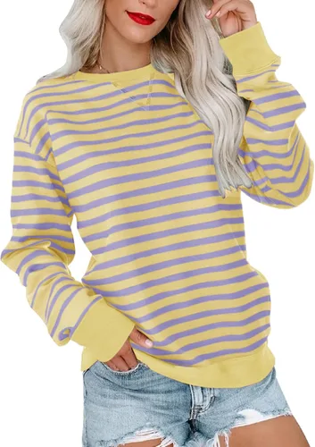 Vista 22 de Bingerlily Sudadera casual de manga larga para mujer, cuello redondo, linda sudadera pullover de ajuste relajado, tops