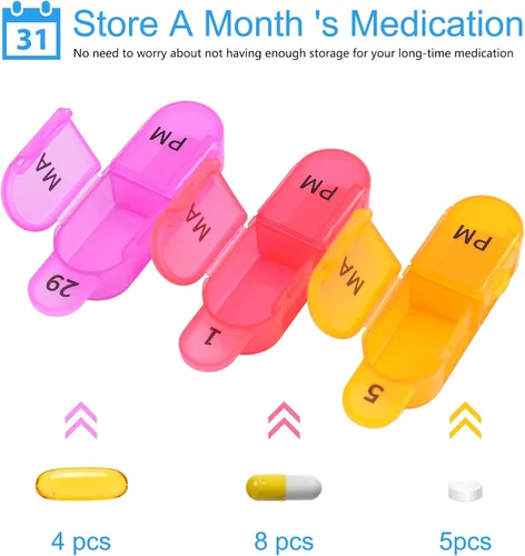 Vista 4 de Greencycle Organizador mensual de pastillas para 30 días, 2 veces al día, organizador de medicamentos de 4 semanas, a prueba de humedad