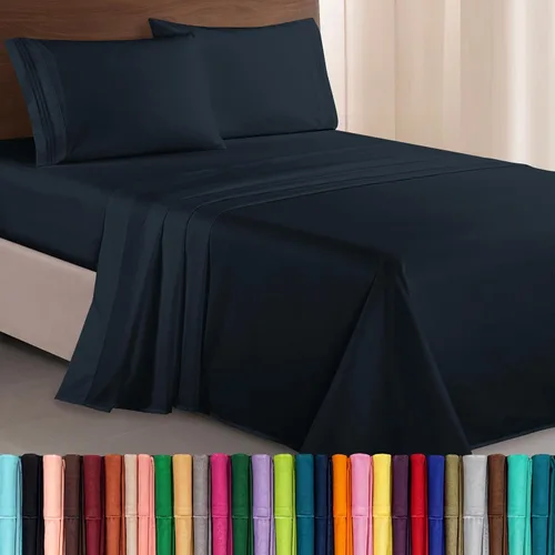 Vista 56 de Elegant Comfort Lujoso juego de sábanas de microfibra de alta calidad 1500 hoteleras bordadas de tres líneas más suaves de 4 piezas, resistente a