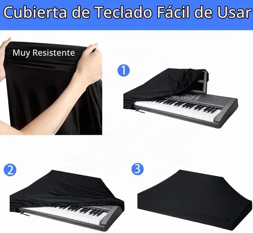 Vista 3 de Cubierta antipolvo para teclado de 88 teclas, protector de tela elástica para piano digital y teclados electrónicos (negro) - Ajuste universal