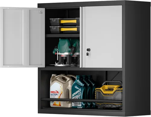 Vista 14 de Gabinete de almacenamiento de metal con cerradura, gabinete de pared de garaje de 12.8" H, almacenamiento de acero con puertas, organización