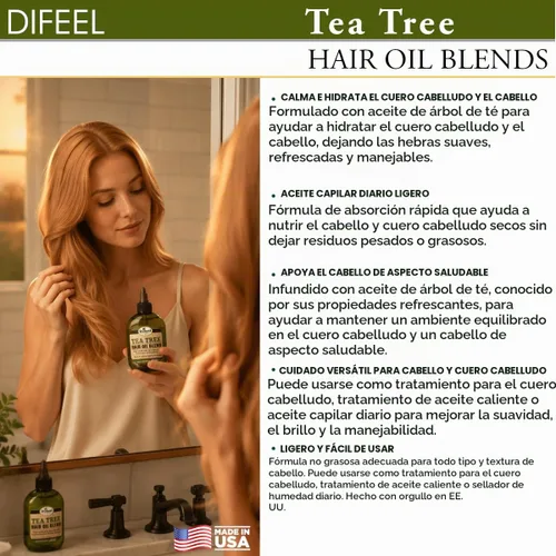 Vista 6 de Difeel Mezcla de aceite capilar de árbol de té, 7.1 onzas, tratamiento ligero para el cabello y el cuero cabelludo para el cuidado del cuero