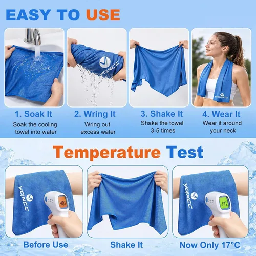 Vista 3 de YQXCC Paquete de 4 toallas refrescantes, 40 x 12 pulgadas, toalla de cuello frío hielo, microfibra suave y transpirable para gimnasio, yoga, golf