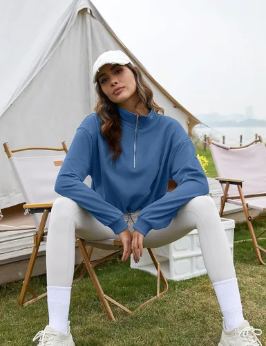 Vista 59 de Flygo Womens Half Zip Sweatshirts Stand Collar Activewear Running Workout Pullover Tops