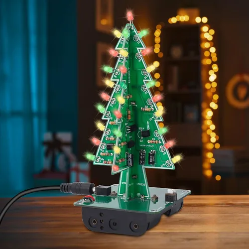 Vista 9 de Icstation - Kit para montar árbol de Navidad, 3D, con luces LED de 7 colores intermitentes para práctica de soldadura eléctrica.