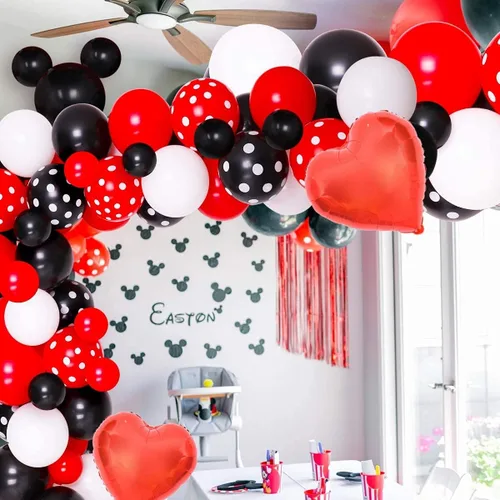 Vista 5 de 60 globos de lunares rojos y negros de mariquita, globos de punto ondulado, suministros de decoración de cumpleaños, boda, fiesta, juguetes