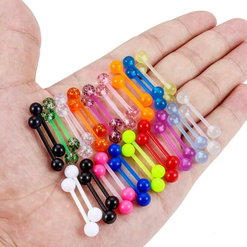 Vista 3 de Ftovosyo - Retenedor recto de aro para lengua o pezón calibre 14 G de 5/8 de pulgada (16 mm) que brilla en la oscuridad, de acrílico flexible; joyas