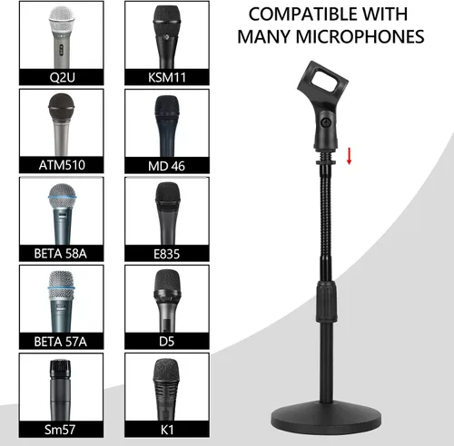 Vista 5 de GEEKRIA for Creators Soporte telescópico de micrófono de mesa con brazo flexible compatible con Shure KSM11, SM57, TONOR D5, K1 soporte de micrófono