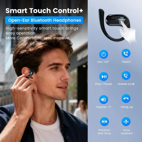 Vista 5 de Transformers Auriculares inalámbricos de oreja abierta Bluetooth 5.4 para correr y entrenar, auriculares sobre la oreja con ganchos impermeables