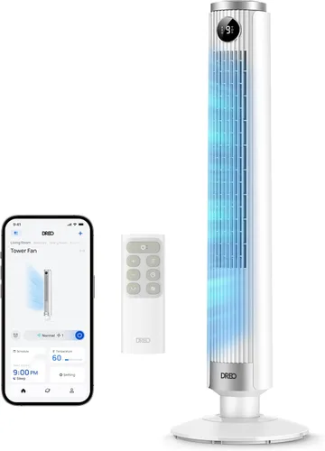Vista 9 de DREO Ventilador de torre inteligente para dormitorio, altura ajustable de 40 a 45 pulgadas, velocidad de 28 pies/s, motor de CC, 9 velocidades, 4