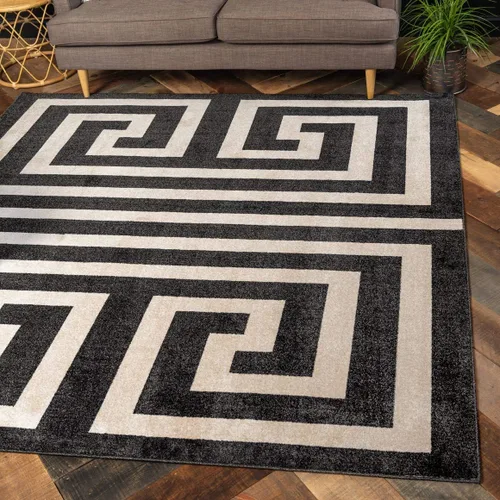 Vista 18 de Unique Loom Athens Collection - Alfombra clásica geométrica moderna con diseño de bordes, 3 pies 3 pulgadas x 5 pies 3 pulgadas, negro/beige negro