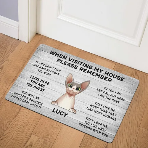 Vista 2 de Tapete personalizado para puerta con nombre de gato, divertido tapete para puerta delantera, tapete antideslizante decorativo de regalo para el hogar