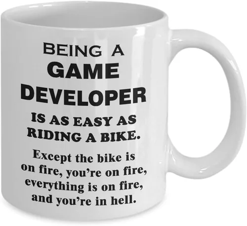 Vista 2 de Regalo divertido para diseñador de juegos, montar una bicicleta en el fuego, taza de café, diseño de videojuegos, inspiración, diseño de taza de té