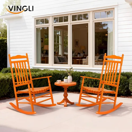 Vista 2 de VINGLI Mecedora de madera, silla para exteriores con soporte de 450 libras, balancín relajante con asiento de respaldo alto de madera maciza