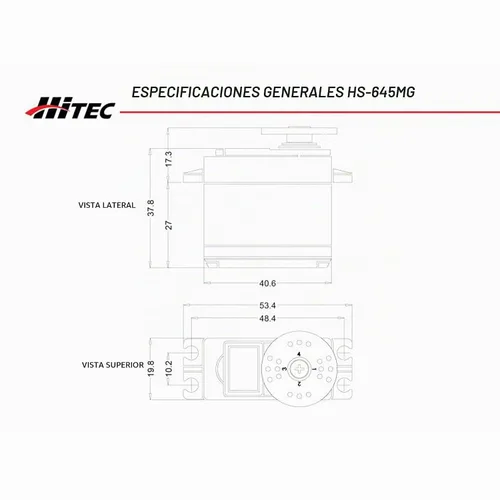 Vista 6 de Hitec 32645S HS-645MG High Torque 2BB servo engranaje de metal