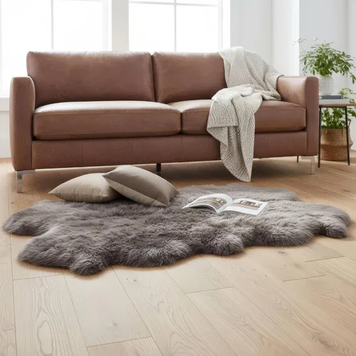 Vista 12 de Alfombra de Piel de Oveja Genuina Azul Playa de 2x3 pies, Alfombra de Acento de Piel Real Suave de Una Sola Piel para Silla, Funda de Asiento