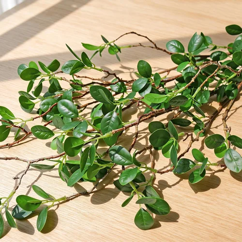 Vista 7 de Htmeing Ramas artificiales de eucalipto verde con hojas, tallos largos sintéticos, plantas vegetales, ramitas de ficus para el hogar, oficina 5