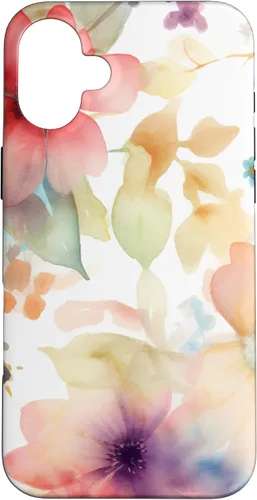 Vista 22 de iPhone 16 Lindo Pastel Floral Acuarela Rosa Azul Mujeres Patrón de Flores Caso