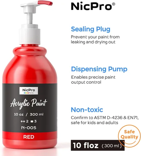 Vista 4 de Nicpro Juego de pintura acrílica de 14 colores (10 onzas/10.1 fl oz), kits de pinturas acrílicas grandes a granel con pigmentos ricos para artistas