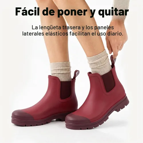Vista 5 de Planone - Botas cortas de lluvia de ancho amplio para mujer, Chelsea impermeables de moda para mujer, botas de jardín al aire libre mate, botas