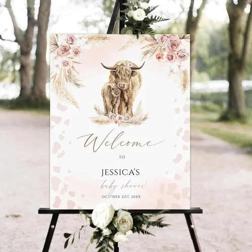 Vista 5 de Cartel de bienvenida personalizado para baby shower, cartel de bienvenida floral de niña, póster de bienvenida de rubor rosa Versión #1
