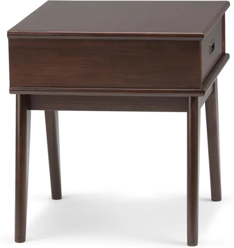 Vista 7 de SIMPLIHOME Draper - Mesa auxiliar rectangular de madera maciza de 22 pulgadas de ancho con cajón de almacenamiento en marrón caoba medio, mesita