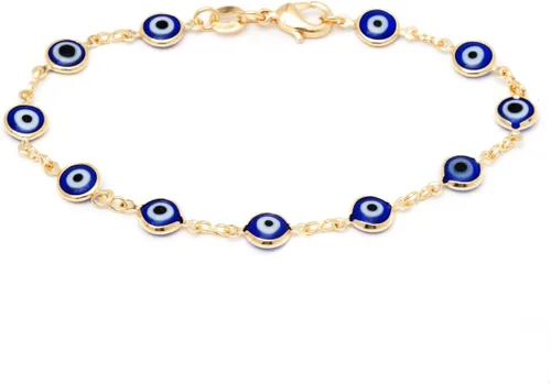 Vista 3 de Barzel Pulsera de mal de ojo multicolor chapada en oro de 18 quilates para mujer, fabricada en Brasil Azul