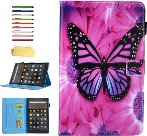 Vista 14 de Funda para tablet Fire HD 8 de 8ª/7ª/6ª generación de 8.0 pulgadas con soporte para lápices [encendido y apagado automático] ranuras para tarjetas