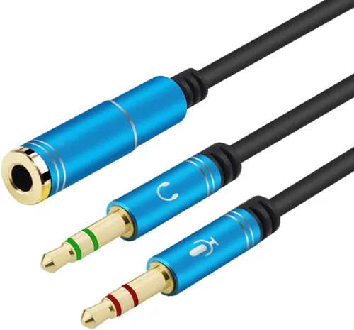 Vista 11 de Divisor de auriculares para computadora de 0.138 in hembra a 2 auriculares dobles de 0.138 in macho micrófono de audio y cable divisor en Y, Negro