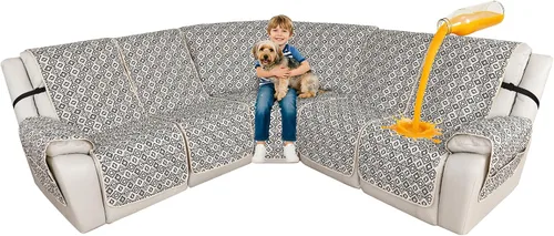 Vista 10 de ALIECOM Fundas de sofá modular reclinable en forma de L, 100% impermeables, fundas para sofá seccional, fundas lavables con estampado, protector