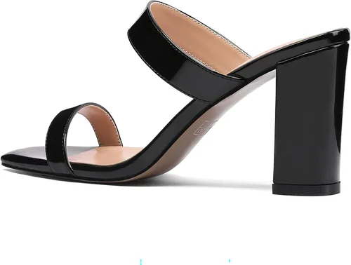 Vista 7 de MODENCOCO Sandalias de tacón alto para mujer, con puntera abierta, de patente, de moda, de 3.3 pulgadas