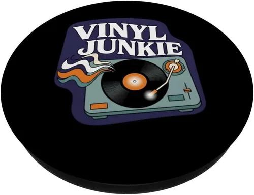 Vista 2 de Vinyl Junkie Retro Turntable Record Collector Music Lover PopSockets Adhesive PopGrip