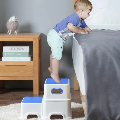 Vista 5 de Victostar Taburete de 2 pasos para niños, taburete antideslizante resistente para niños pequeños de dos pasos para entrenamiento de inodoro, baño