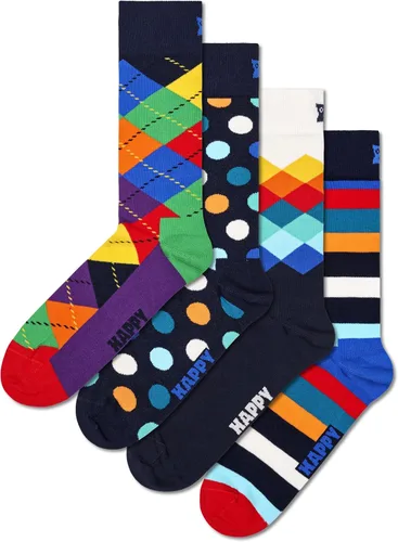Vista 2 de Happy Socks Paquete de 4 calcetines multicolor para regalo, calcetines de algodón premium con estampado geométrico