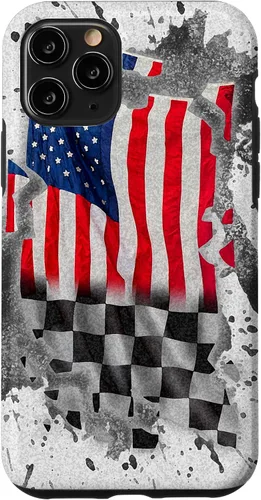 Vista 27 de Funda para iPhone 16 Car Racing Bandera Americana Pit Crew