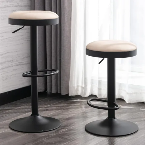 Vista 9 de Taburetes de bar sin espalda, taburetes de bar ajustables redondos individuales para encimera de cocina, taburete giratorio de altura de barra, beige