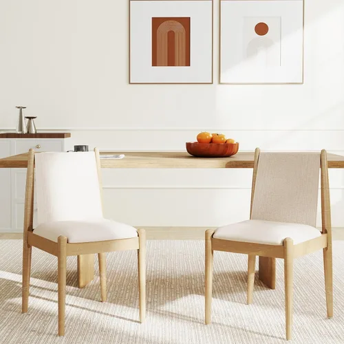 Vista 14 de DUOMAY Juego de 2 sillas de comedor modernas tapizadas de lino beige, sillas de madera sin brazos con cojín de asiento acolchado y marco resistente